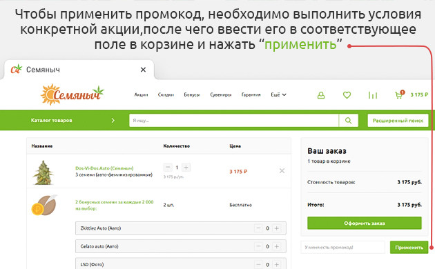 Применение промокода в корзине